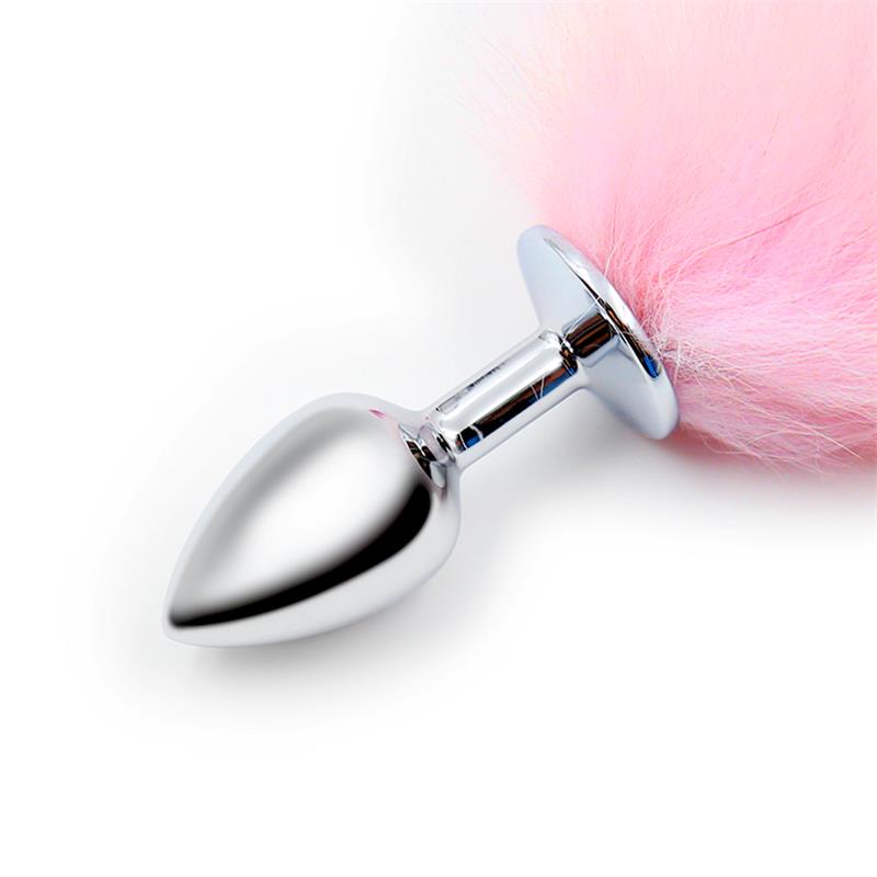 Plug Anal con Cola de Zorro Rosa y Blanca Talla S - Imagen 3