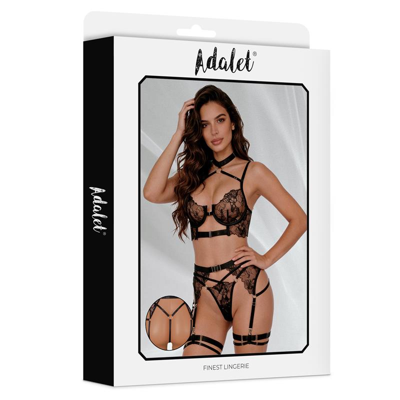 Hyacinth Set Sujetador, Tanga y Liguero Negro - Imagen 3