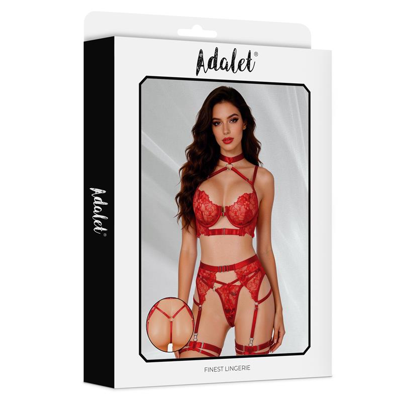 Hyacinth Set Sujetador, Tanga y Liguero Rojo - Imagen 3